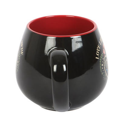 Love Lives Here Folk Heart Rounded Mug
