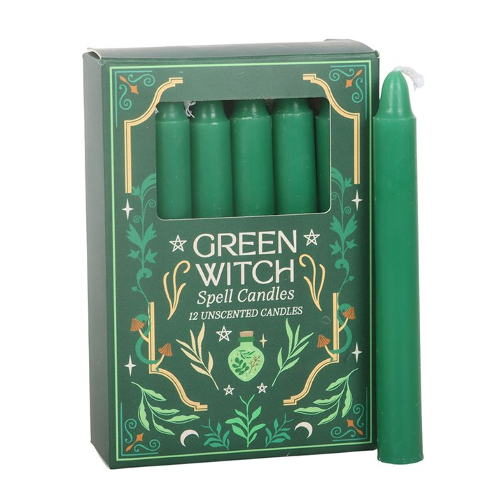 Pack of 12 Green Witch Spell Candles